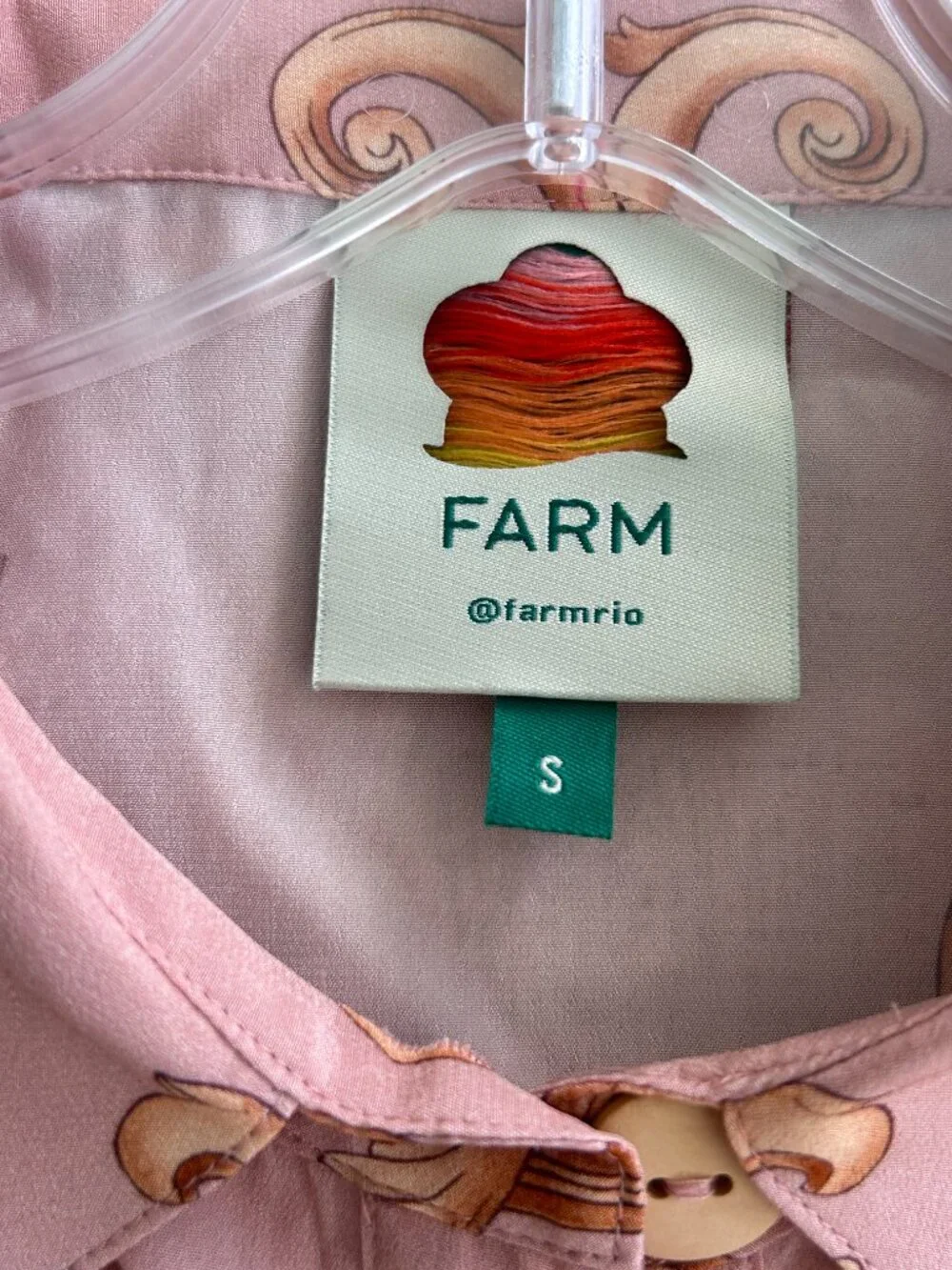 Farm Rio Banana Royalty Blouse/Shirt/Top Blush Pink Rose Gold Size Small NWOT